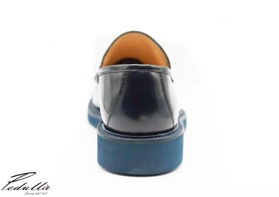 MOCASSINO UOMO CON NAPPINE, ABRASIVATO BLU FONDO BLU 313