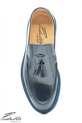MOCASSINO UOMO CON NAPPINE, ABRASIVATO BLU FONDO BLU 313