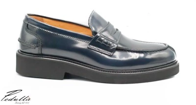 MOCASSINI UOMO, COLLEGE ABRASIVATO BLU, FONDO NERO 334