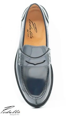 MOCASSINI UOMO, COLLEGE ABRASIVATO BLU, FONDO NERO 334