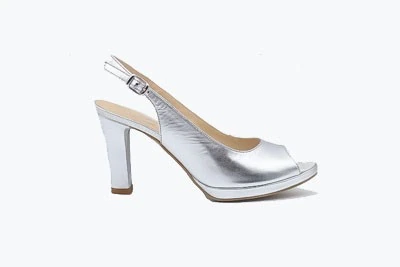 SCARPA DONNA PEDULLA' CERIMONIA 801 SATINATO ARGENTO TACCO 9 cm PLATEAU 1 cm