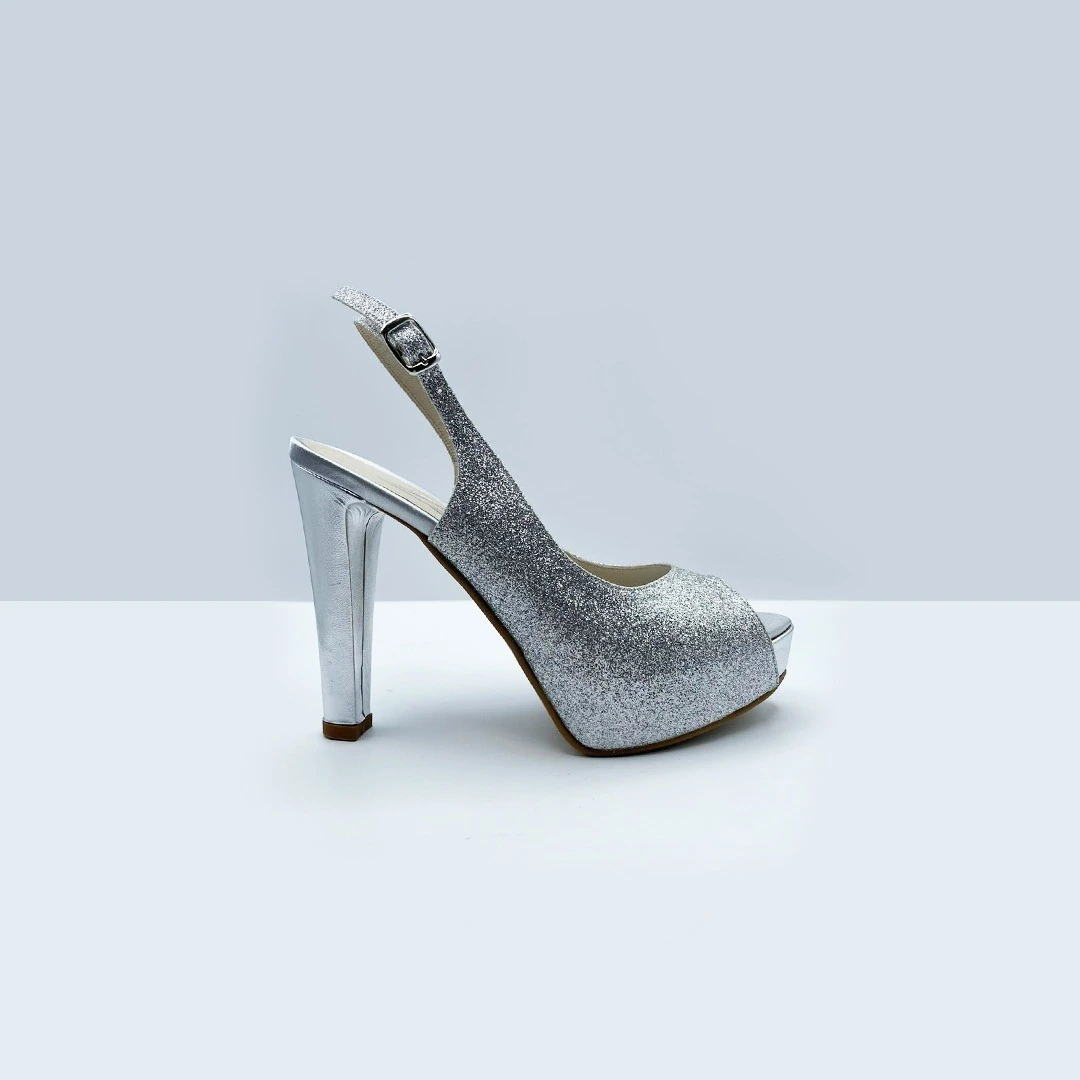 SCARPA DONNA PEDULLA' CERIMONIA 6433 GLITTER PLATINO - NUDE - ARGENTO TACCO 12 cm PLATEAU 3 cm