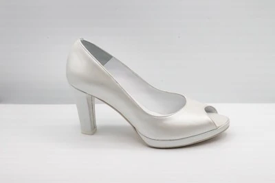 SCARPA SPOSA PEDULLA' OPEN TOE PELLE PARLATO BIANCO ART. 0200 TACCO 8 CM PLATEAU 1 CM