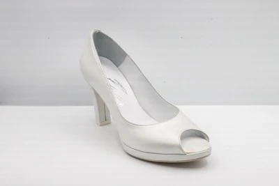 SCARPA SPOSA PEDULLA' OPEN TOE PELLE PARLATO BIANCO ART. 0200 TACCO 8 CM PLATEAU 1 CM