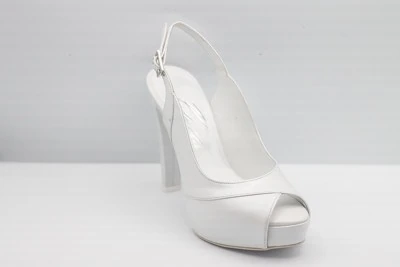 SCARPA SPOSA PELLE PERLATO BIANCO ART. 1535 TACCO 12 CM PLATEAU 3 CM