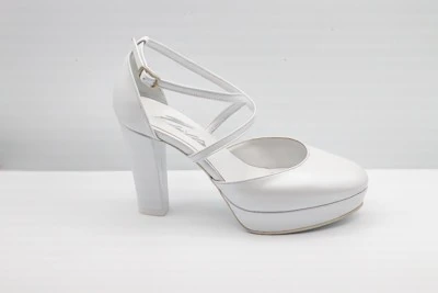 SCARPA SPOSA DÉCOLLETÉ PEDULLA' IN PELLE PERLA ART. INCROCIO CIGNO TACCO 9 CM PLATEAU 2 CM