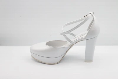 SCARPA SPOSA DÉCOLLETÉ PEDULLA' IN PELLE PERLA ART. INCROCIO CIGNO TACCO 9 CM PLATEAU 2 CM