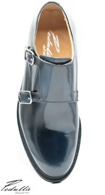 SCARPA UOMO BLU CON DOPPIA FIBBIA ARGENTO, FONDO NERO 321(ZEPPA)