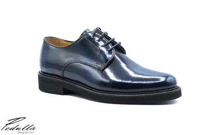 SCARPA UOMO SPOSO DERBY ABRASIVATO BLU FONDO NERO 901
